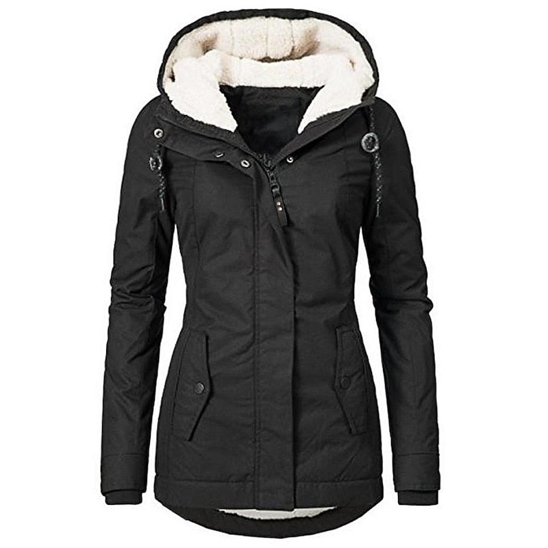 Womens Parka with Hood and Lining | Zip Closure, Pockets | For Winter | Size S-2XL | Army Green, Black, Light Green, Dark Blue